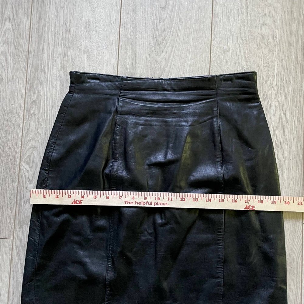 Vintage Lord & Taylor Leather Skirt Women's Black Size 12 Back Zipper - Picture 4 of 9